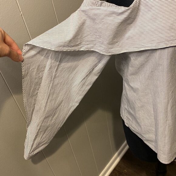 ALLSAINTS ~ Medium ~ Poplin Cotton Micro KHAN STRIPE Frill Off Shoulder Top 008 - Picture 4 of 8